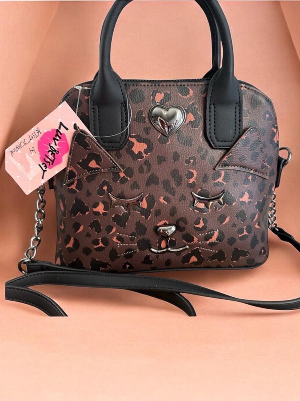 🐆 LUV Betsey by Betsey Johnson Lini Leopard Cat Face Crossbody Satchel🐆NWT
